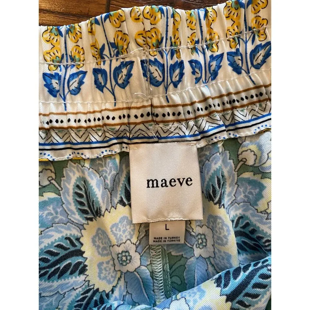 ANTHROPOLOGIE MAEVE Shorts Blue Green Floral Pull On Pockets Size L Boho - Picture 4 of 9